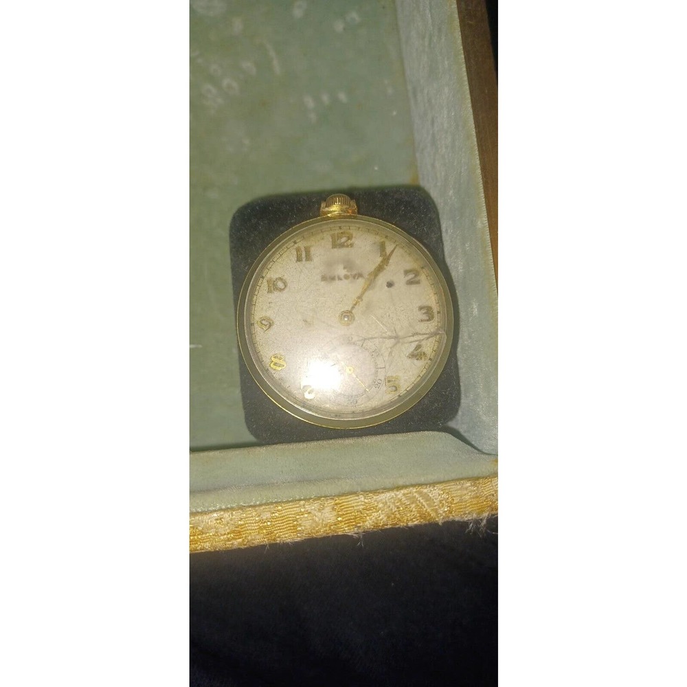 1950's Bulova 10k Rolled Gold Plated Pocket Watch 7 Jewels 17AE Swiss made